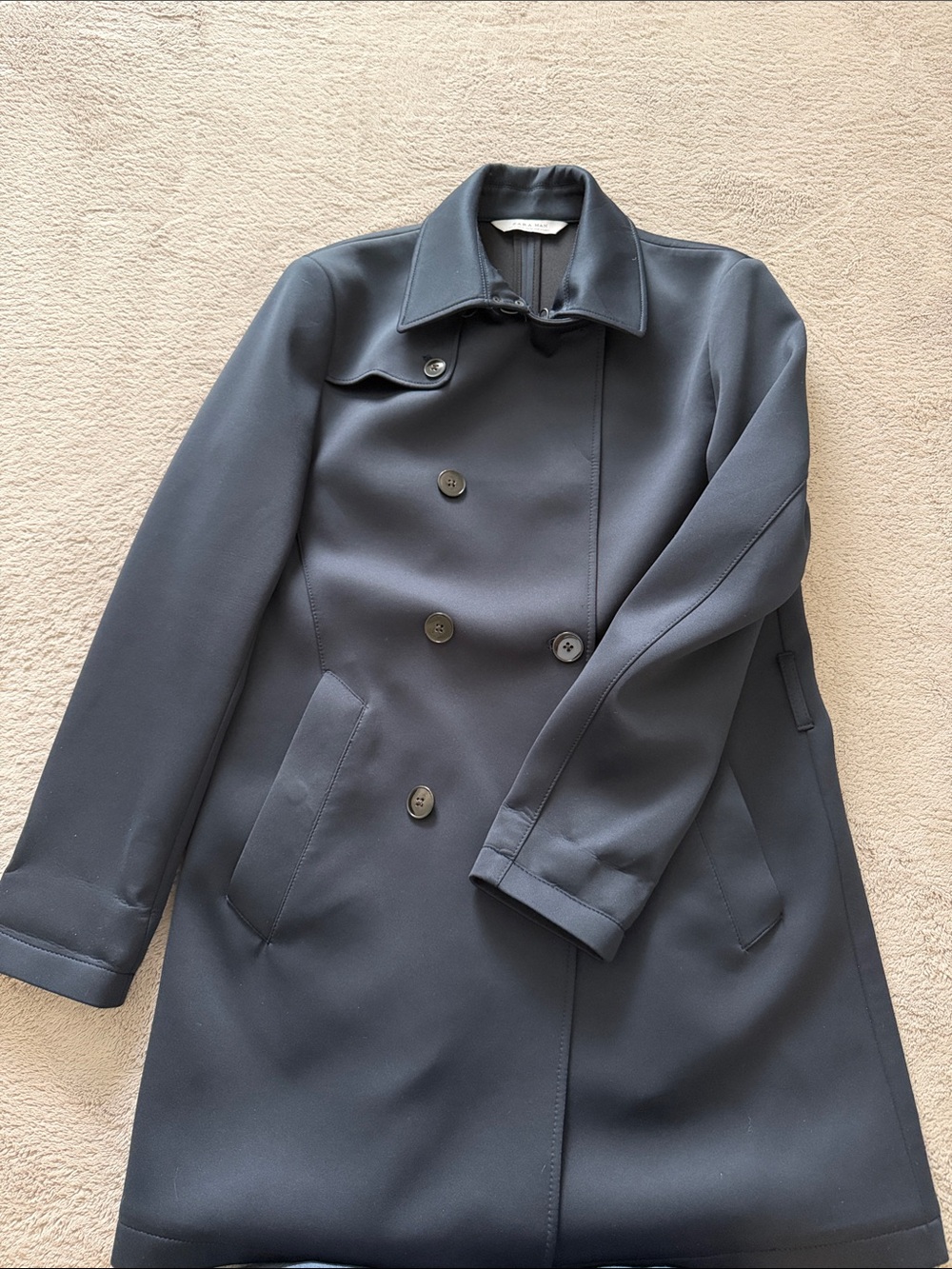 Zara Men's Double-Breasted Trench Coat in navy blue